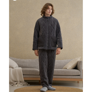 千雾绒三层夹棉加厚立领休闲外穿家居服套装 创五季 男睡衣2025冬季
