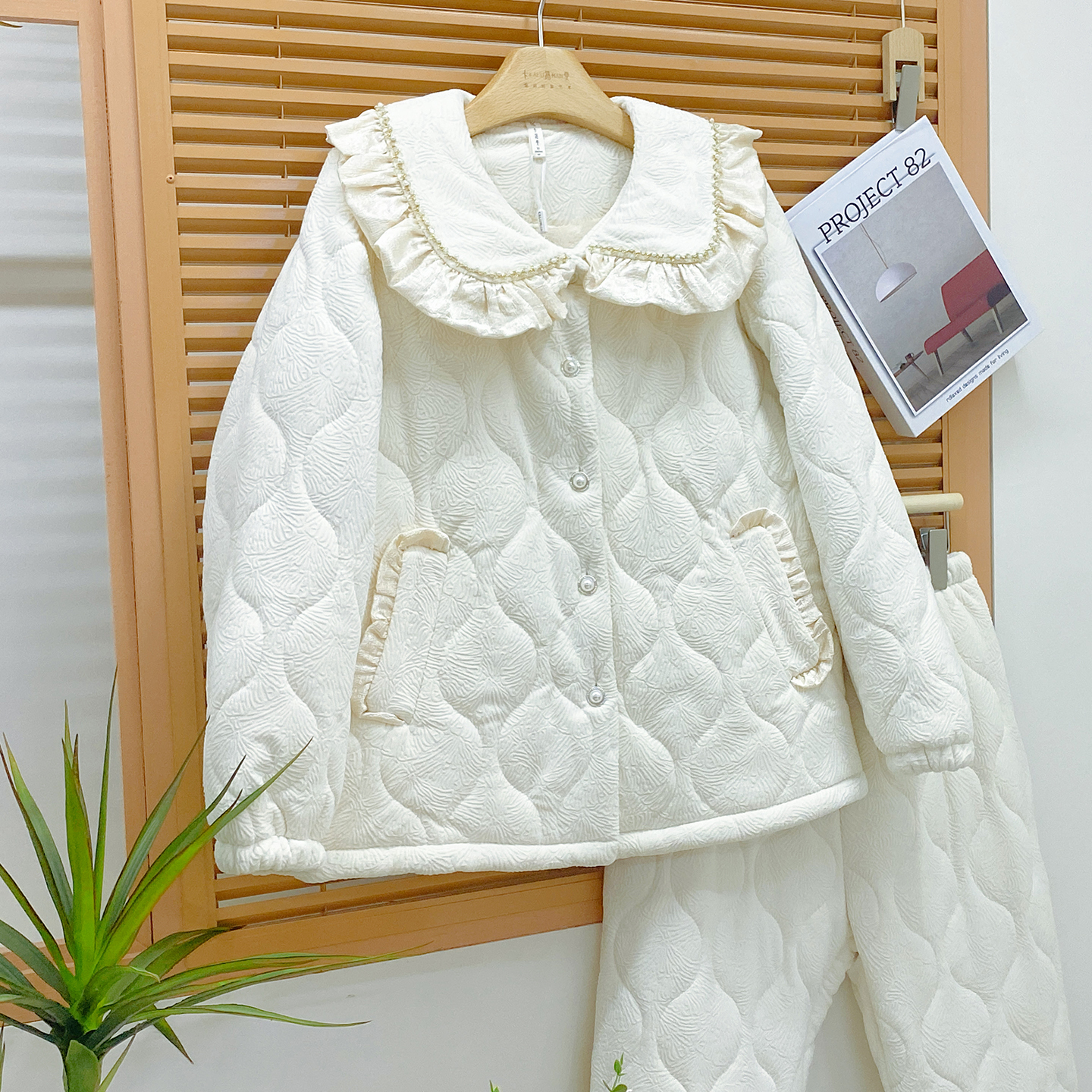 卡路曼女士睡衣2025冬季扇意轻羽绒棉三层夹棉甜美公主风女家居服