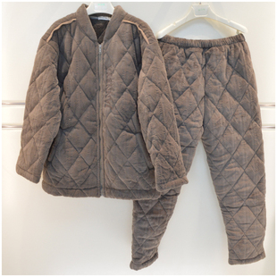 特价精雅男士睡衣冬季雅舒绒剪花珊瑚绒夹棉三层加厚外穿男家居服