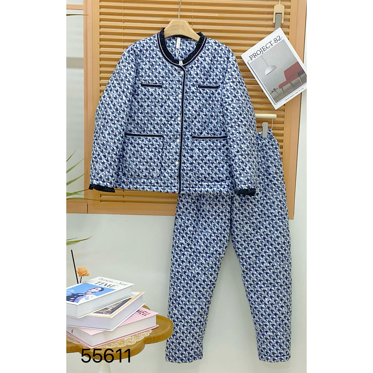 卡路曼女士睡衣2025冬季小香风千鸟格轻羽绒夹棉保暖女外穿家居服