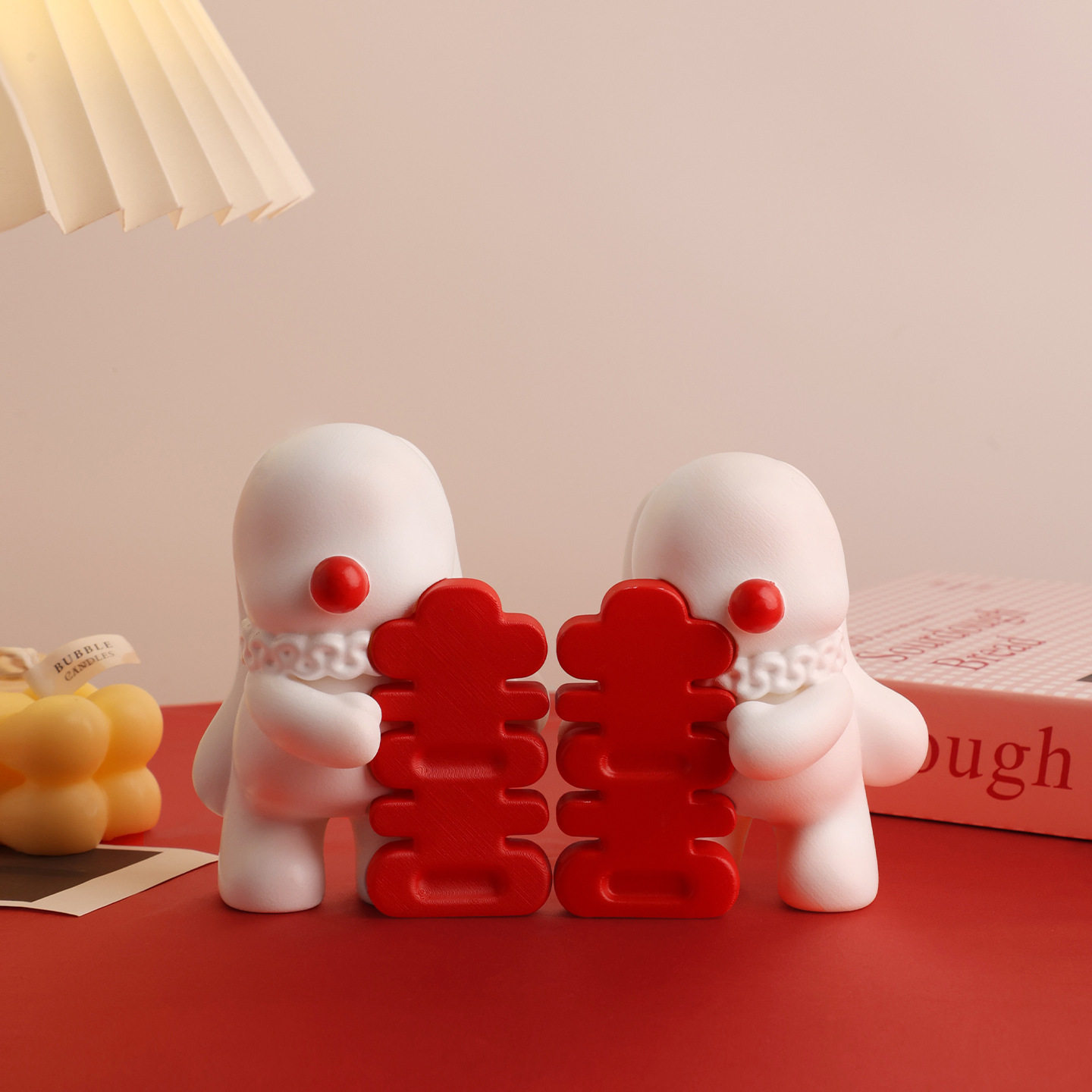 创意中式喜庆情侣兔子摆件装饰送新人伴手礼结婚礼盒新婚礼物批发