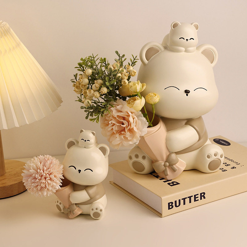 抱花熊摆件客厅创意花瓶桌面电视柜高颜值捧花装饰品可爱生日礼物,工业油品/胶粘/化学/实验室用品,树脂,淘宝优惠券,粉丝福利购,淘宝优惠卷