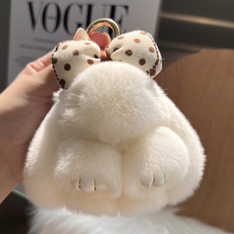 可爱真獭兔毛蝴蝶结小兔子钥匙扣