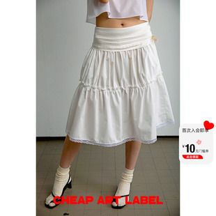 label白色腰部波点捏褶蕾丝花边蓬蓬半身裙26春夏新款 cheap art