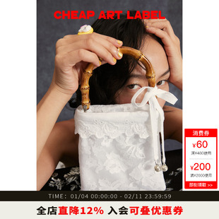 cheap art label  新中式磁吸扣竹节蕾丝小方包手提包26春季新款