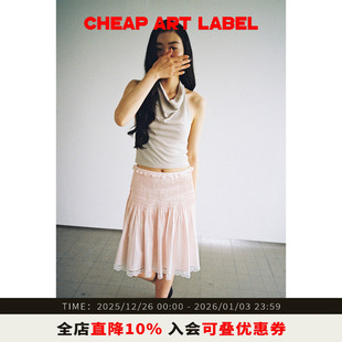 新款 cheap 粉色细褶精致蕾丝花边A字半身裙女2025秋季 label art
