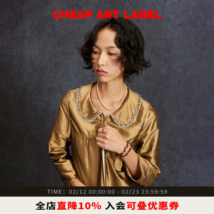 cheap art label金色娃娃领拉链小罩衫珠链装饰衬衫女26春季新款