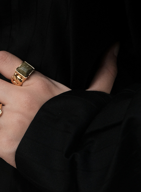 63OAK mint therapy天然石玛瑙戒指女轻奢高级复古质感金色戒指环