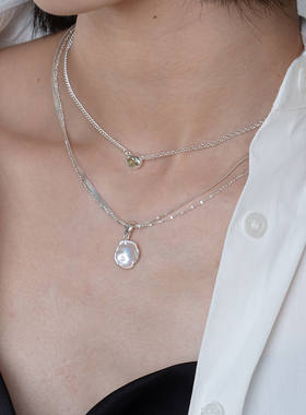 MINT THERAPY花瓣珍珠呼吸绿宝石项链女毛衣链63 OAK