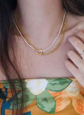 63OAK MINT THERAPY小珍珠项链多层混搭叠戴拼接锁骨链小众气质女