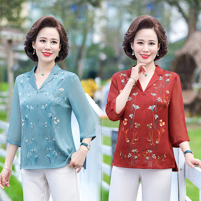 夏装雪纺衬衣妈妈衬衫女