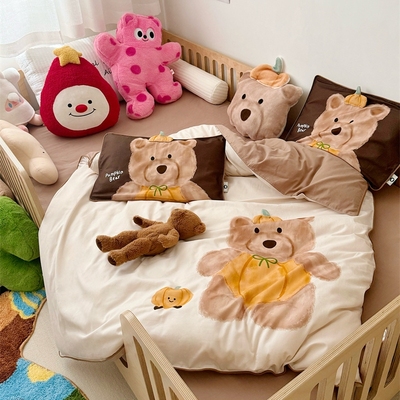 秋冬儿童圣诞熊全棉被套单件100支纯棉磨毛幼儿园保暖小被罩床品