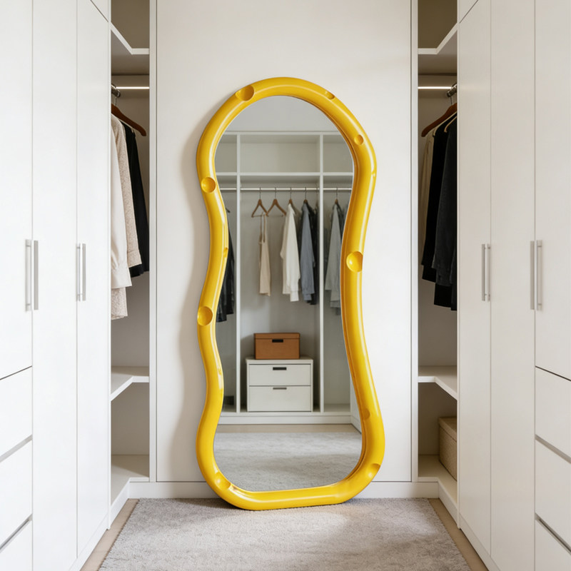 奶油风设计师民宿全身镜女生卧室衣帽间落地镜服装店不规则试衣镜