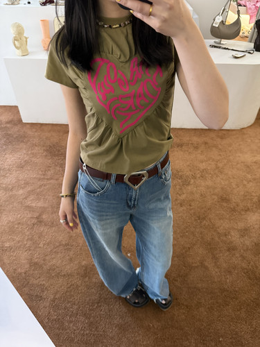 设计师品牌THEGODPARTICLE褶皱爱心拼接设计T恤