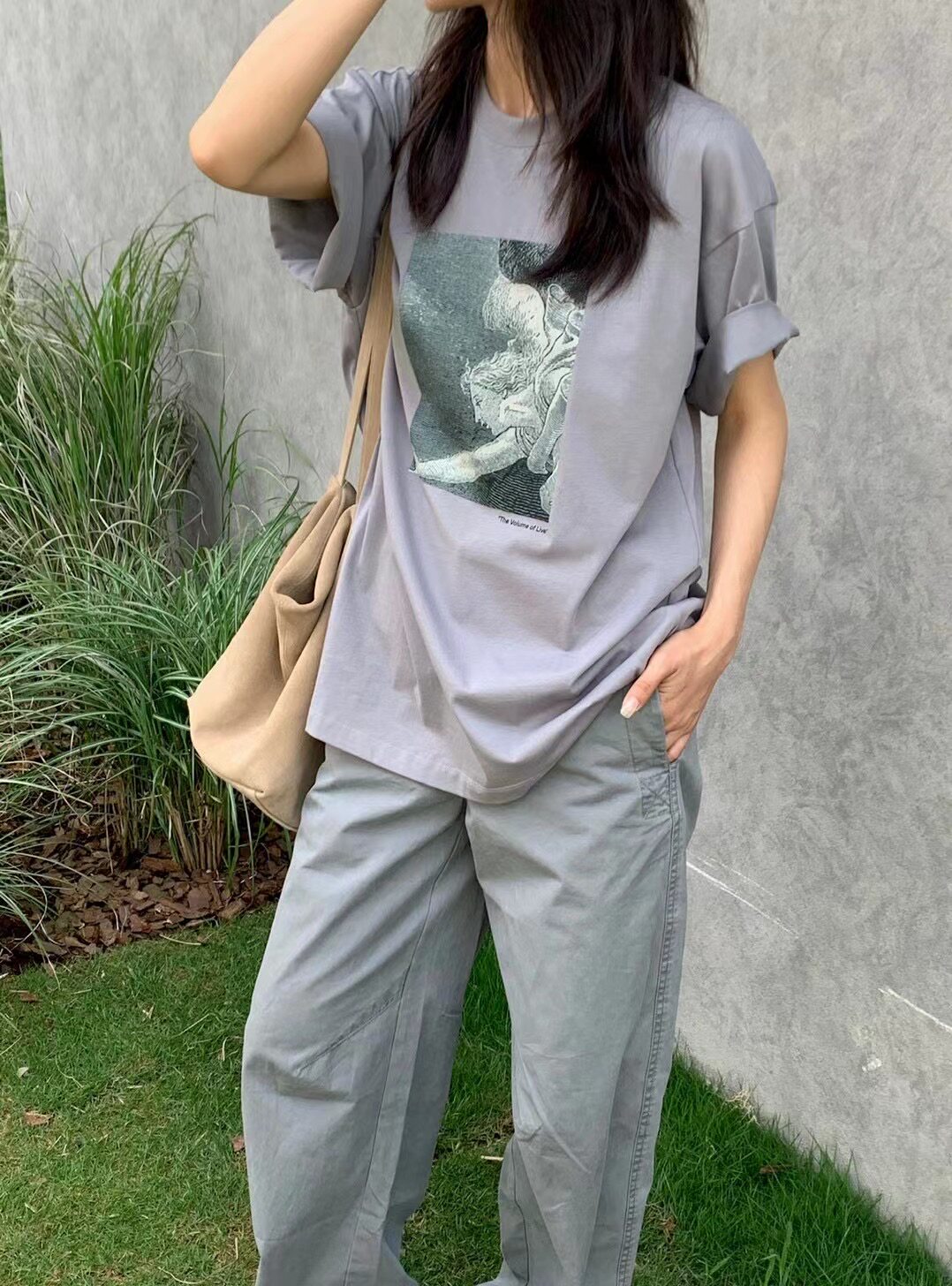 设计师品牌SOIRESET24春夏女装休闲宽版前印花圆领短袖T恤上衣