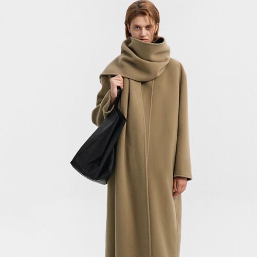 设计师冬季长款廓版围巾羊毛大衣
