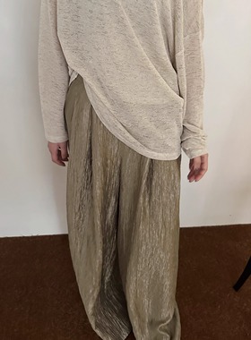 ASCRIPTION25春夏女士垂感老钱风醋酸褶皱阔腿裤休闲裤