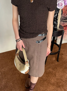 ASCRIPTION25春夏女士显瘦气质CN皮袢中低腰半裙休闲长裙