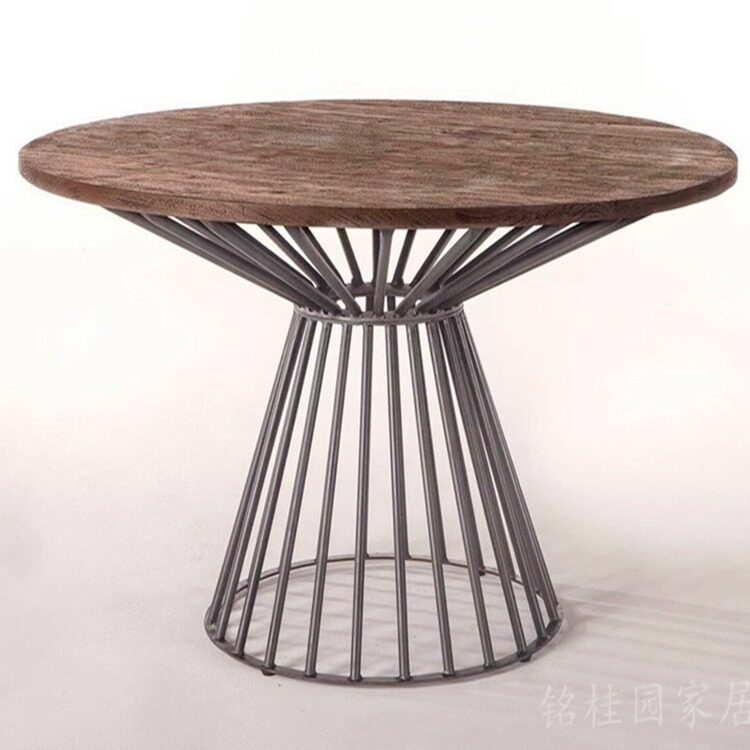 loft美式复古家具实木铁艺圆商用餐桌/餐台