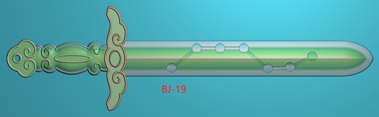 七星宝剑精雕图桃木剑玩具挂件电影电视剧道具浮雕图灰度图