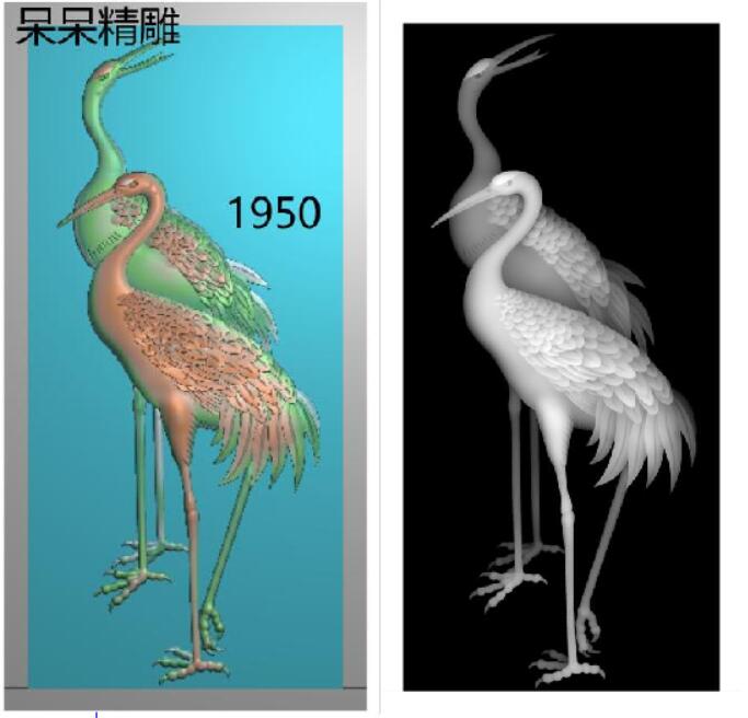 动物仙鹤墓碑碑板拦板精雕图石雕电脑雕刻图浮雕图灰度图