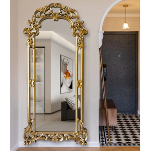 法式 穿衣镜衣帽间置地靠墙全身镜雕花别墅试衣镜大厅玄关壁挂镜子