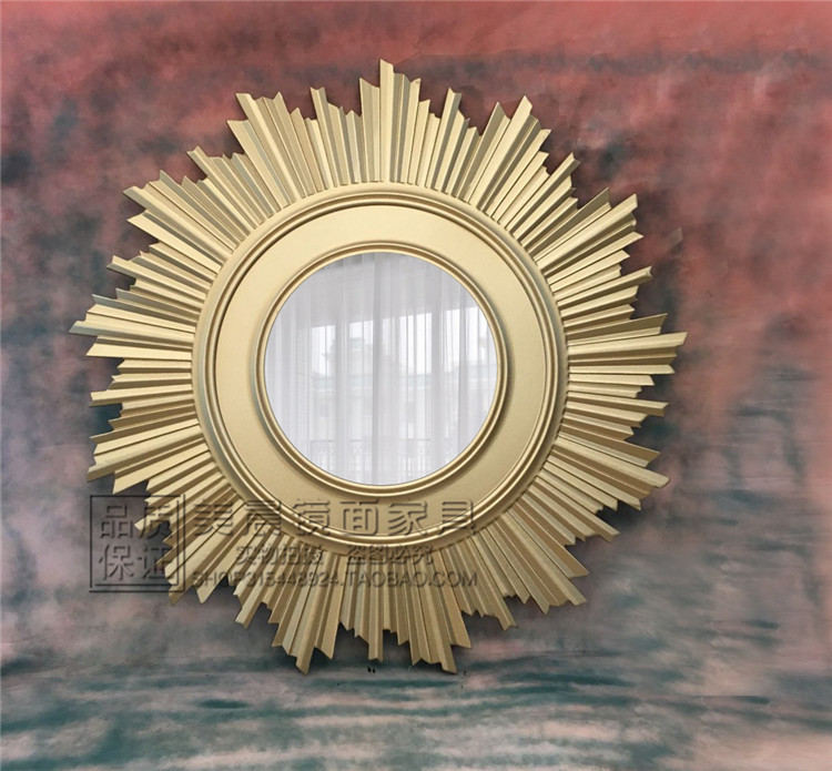 欧式软装家居玄关装饰镜美式木质雕刻太阳镜门厅客厅墙面挂镜定制