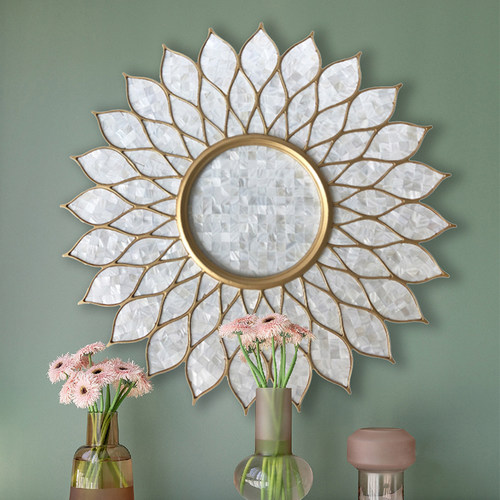 欧式太阳壁炉美式餐厅镜子装饰镜