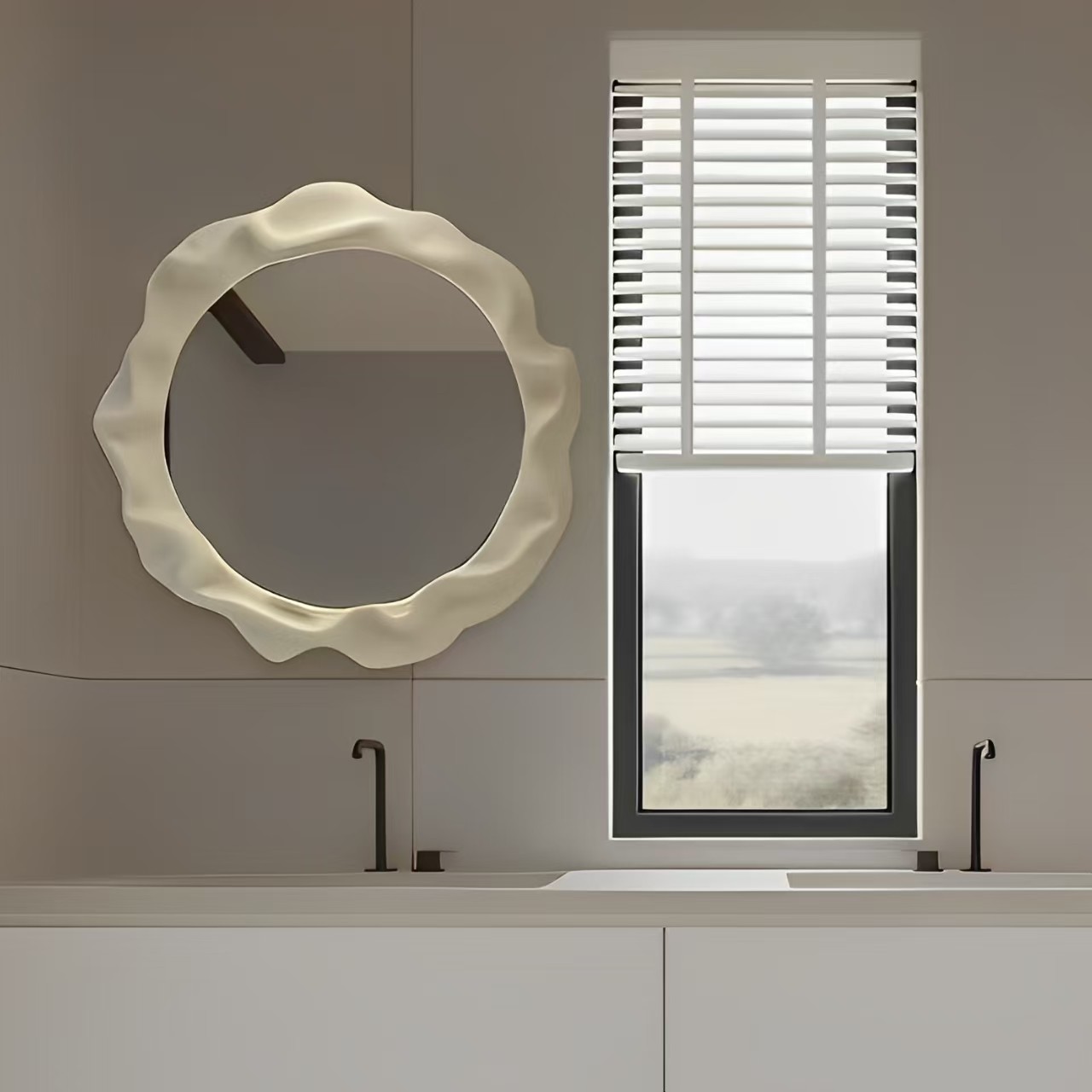 侘寂风奶油智能浴室镜创意设计师家用化妆镜民宿酒店挂墙装饰镜子,住宅家具,化妆镜,淘宝优惠券,粉丝福利购,淘宝优惠卷