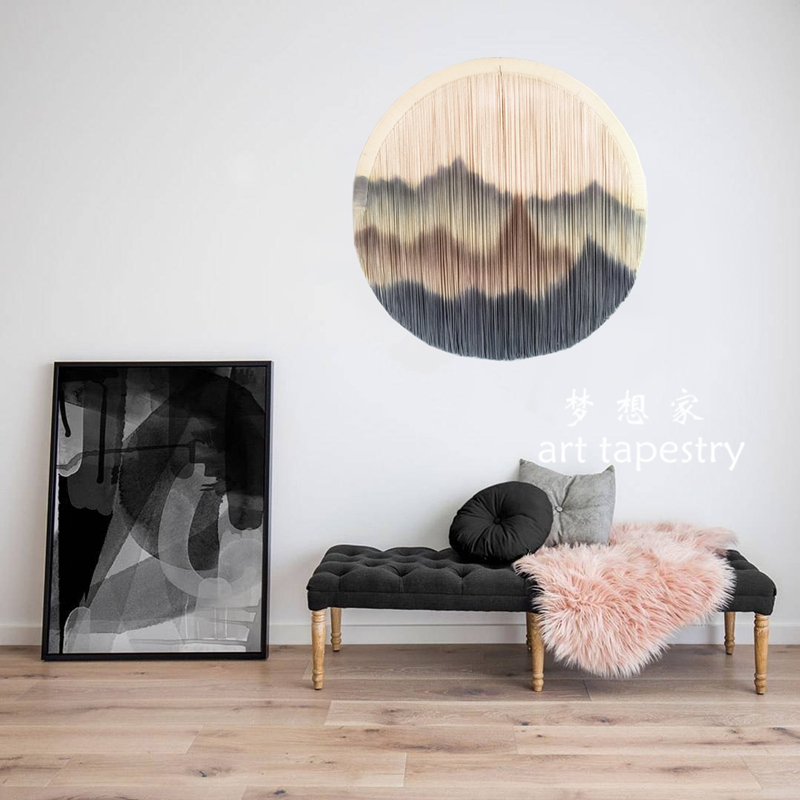 北欧挂毯圆形装饰服装店毕业作品软装遮挡中国风简约靠山挂画山水图片