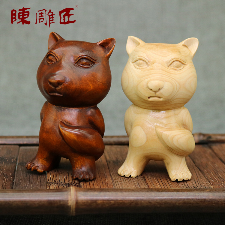 陈雕匠包邮雷击小叶黄杨木雕把玩件汽车挂饰实木动物摆件好屌狐狸