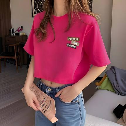 100%纯棉减龄宽松爆款小个子短袖t恤女2025新款夏季短款上衣ins潮
