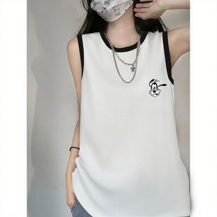 拼接上衣服 纯棉新款 夏季 小众无袖 T恤女ins港风甜辣休闲百搭中长款