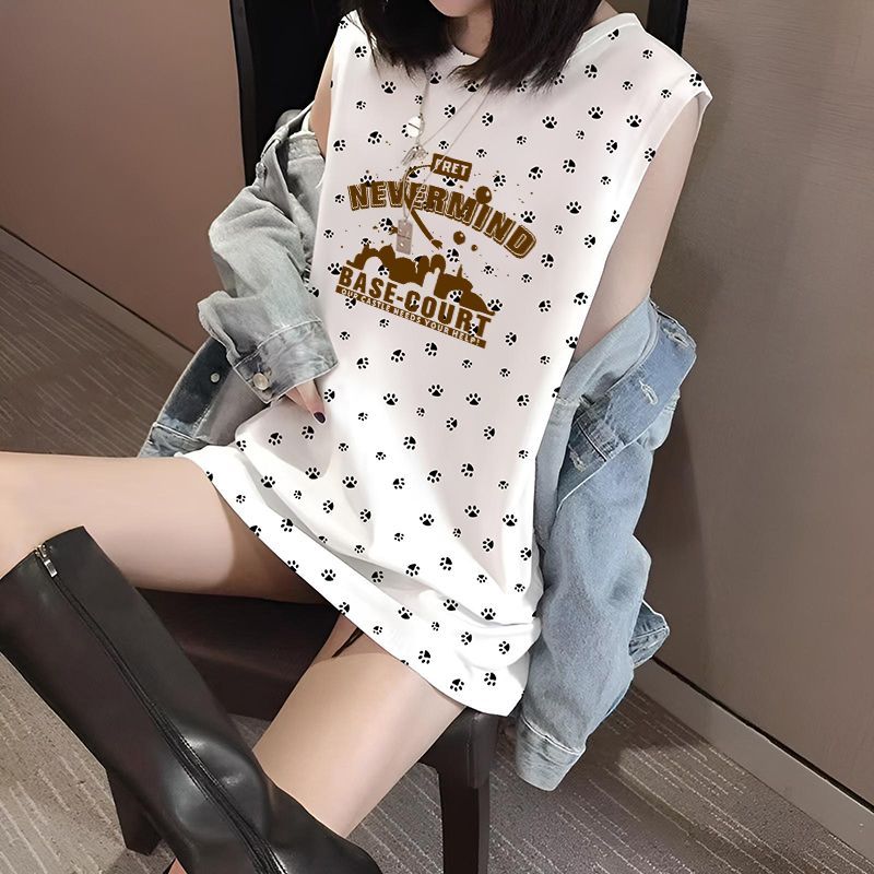 纯棉白色美式无袖t恤女夏季复古小众2025年新款ins设计感背心上衣