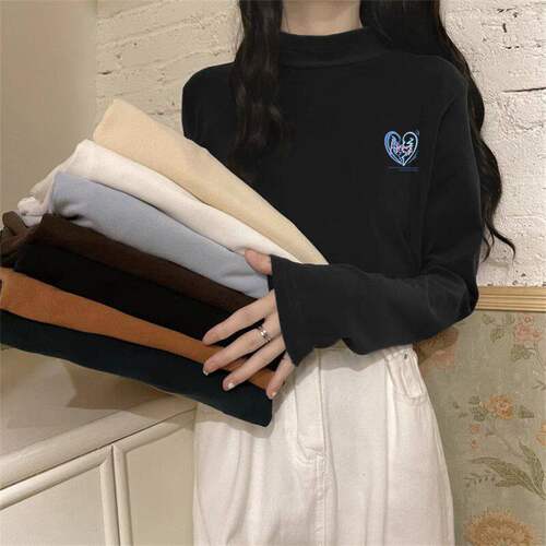 半高领德绒打底衫女秋冬季韩版学生百搭洋气长袖T恤内搭保暖上衣