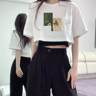 纯棉ins短款T恤女学生韩版宽松短袖设计感露脐辣妹上衣夏天新款潮