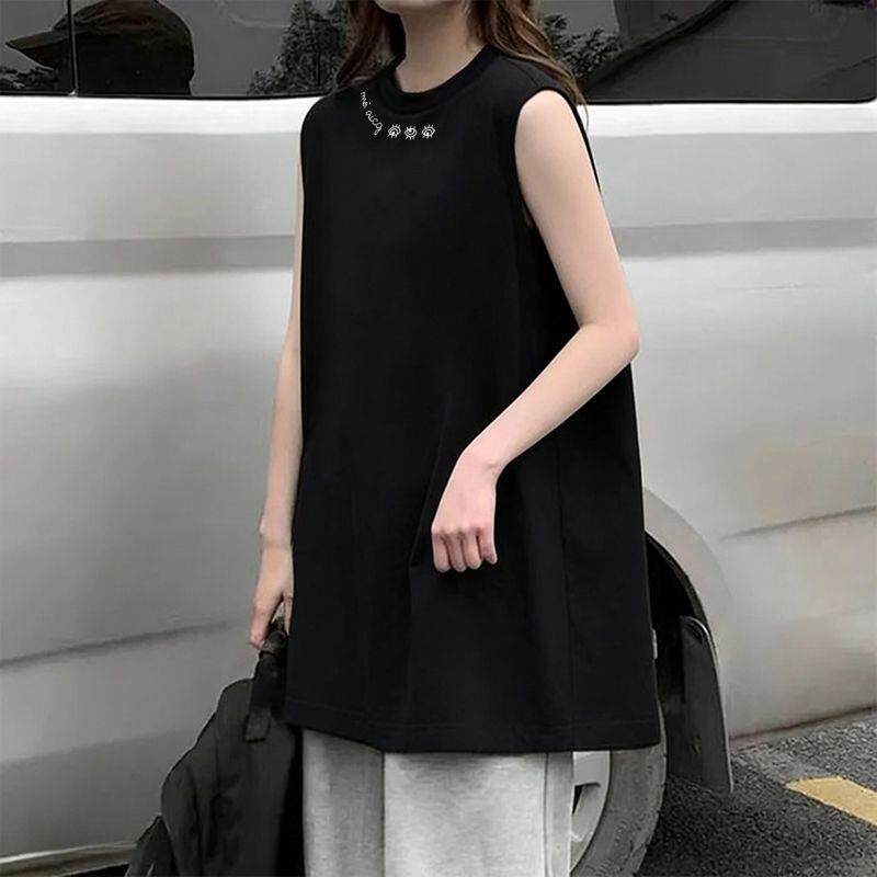 2026夏款新款黑色圆领无袖背心T恤休闲运动日常印花ins闺蜜上衣服