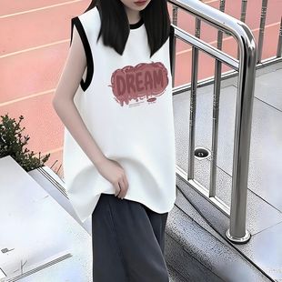 百搭背心新款 2025年夏季 外穿寬松純棉運動新款 拼接無袖 上衣ins風