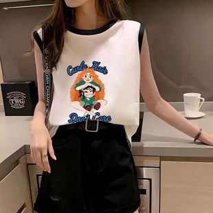百搭宽松纯棉ins中长款 美式 夏季 上衣无袖 2025年坎肩潮牌背心新款