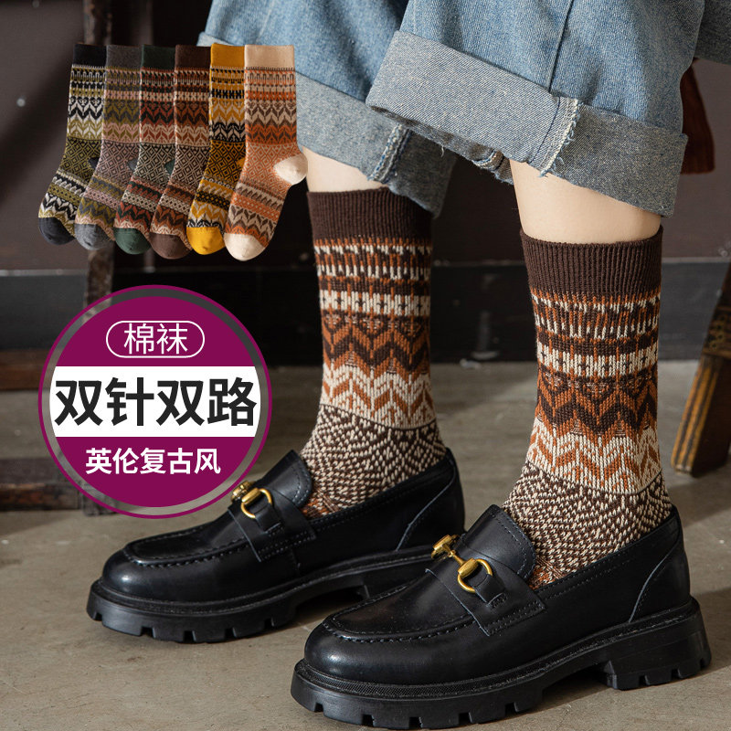 保暖女棉双针双路棉线袜