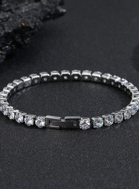 满钻锆石网球钛钢手链男女时尚百搭高级感个性简约不掉色手饰饰品