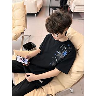 美式潮牌高级感纯棉刺绣短袖男T恤ins夏季流行青少年宽松半袖上衣