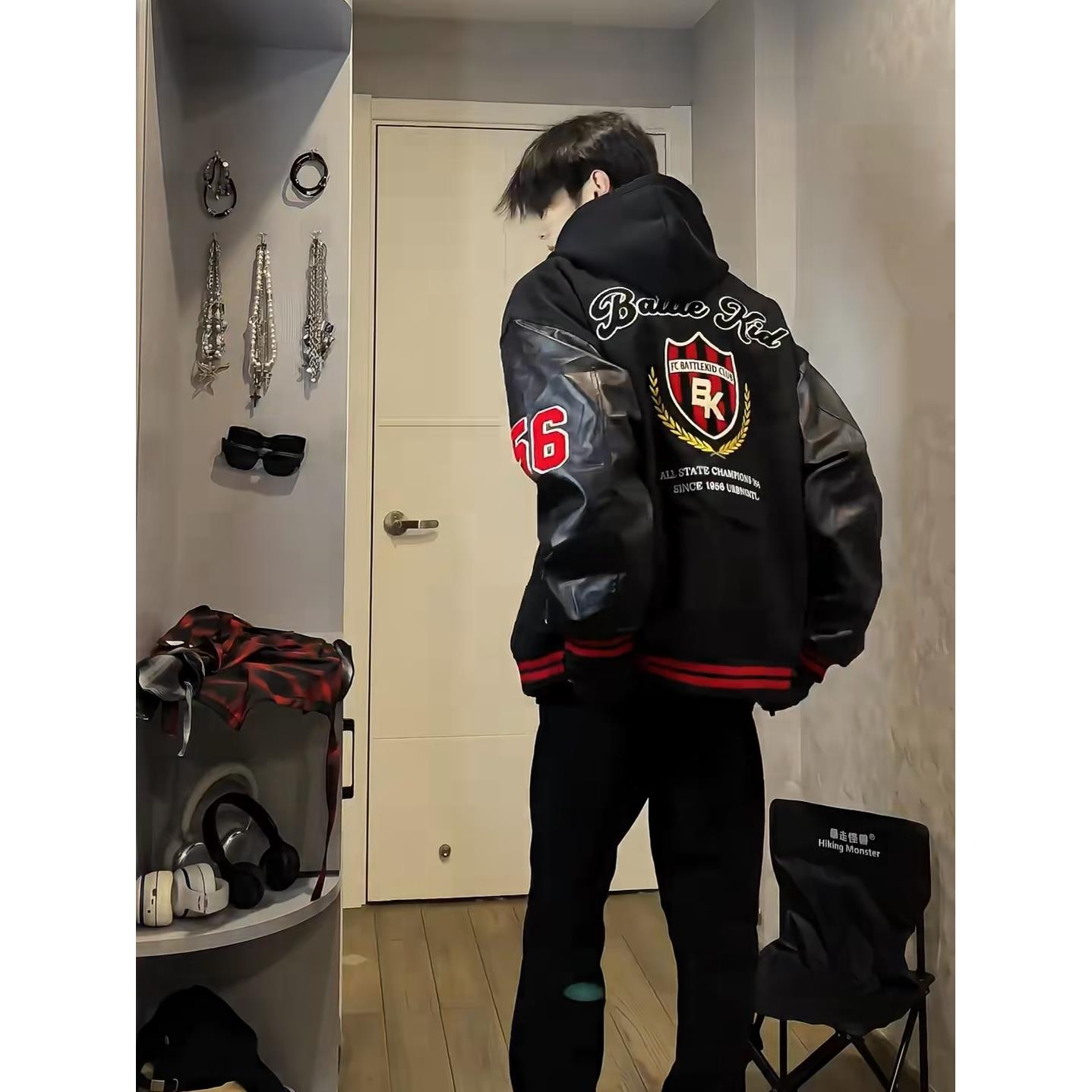 美式高街字母徽章刺绣棒球服男春秋冬爆款高级感拼接撞色夹克外套