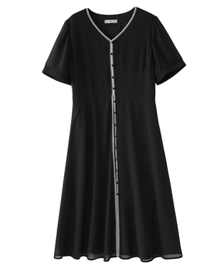 2022夏季新款大码女装200斤胖mm时尚纽扣装饰V领连衣裙13958