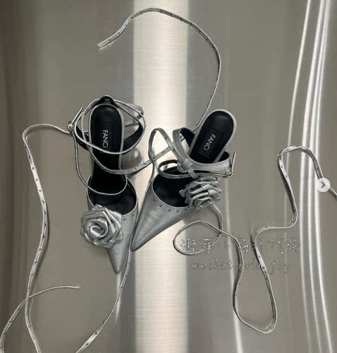 fanciclub立体玫瑰绑带高跟鞋