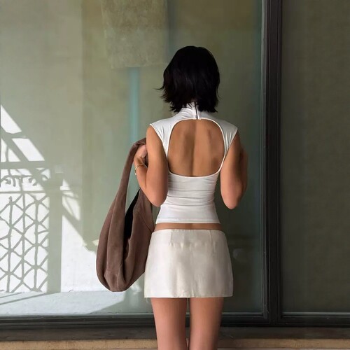 fanciclub代购后背挖空高领背心