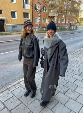 source unknown 代购oversized带垫肩的灰色长款呢子大衣