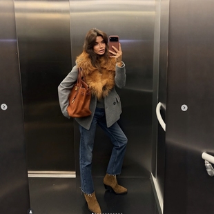 fantome 夸张毛领收腰剪裁双排扣外套大衣 代购