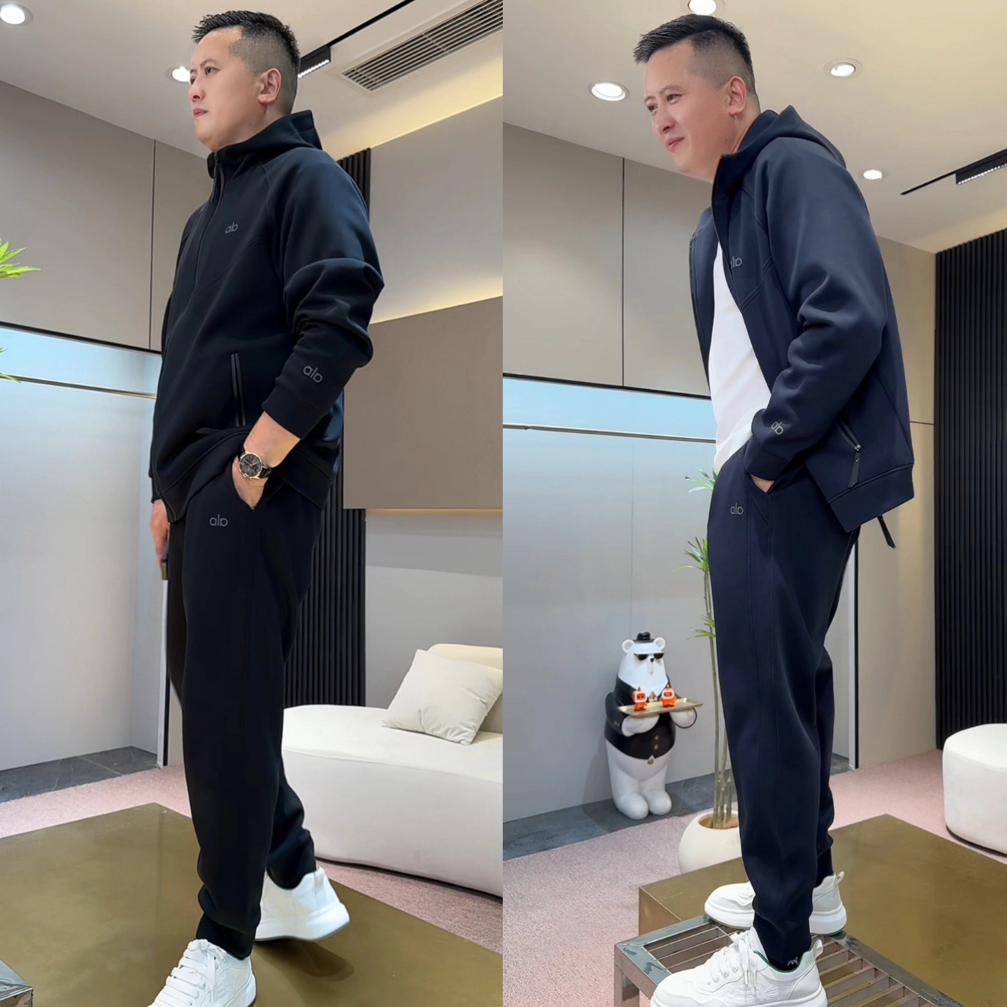 秋冬alo新款男士时尚潮流简约气质休闲运动连帽帅气套装宽松x男装