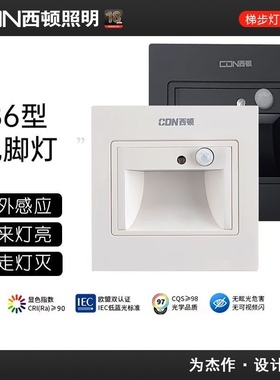 西顿照明led地脚灯11011人体感应梯步小夜灯嵌入式86型CEQ11019黑